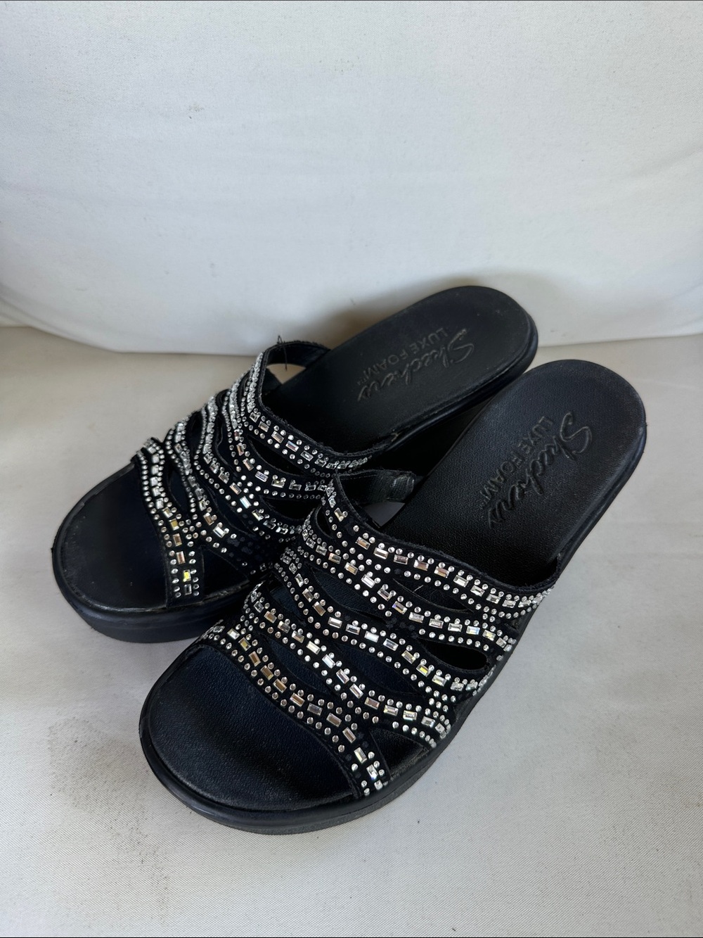 Skechers Black Rhinestone Slide Mules